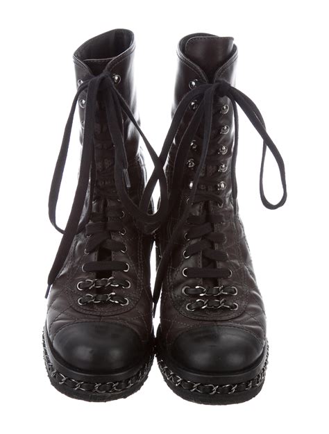 chanel quilted combat boot|chanel ankle boots with chain.